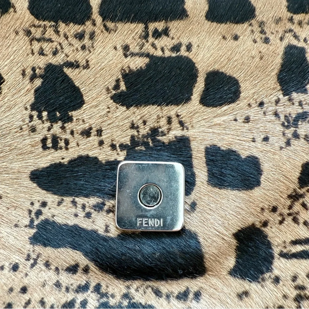 Fendi Brown Printed Pony Hair Baguette Black Beige Vintage 2000s Authentic - Picture 6 of 15